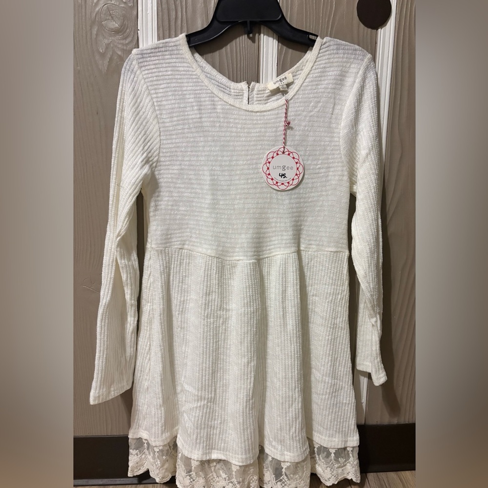 Umgee Cream Ribbed Knit Dress with Lace Trim